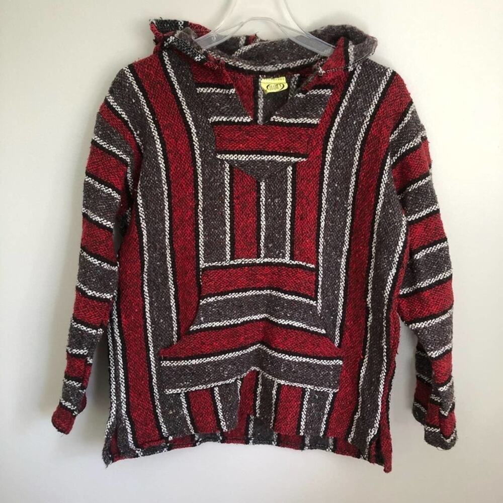Vintage Baja Hoodie Child Medium Red Gray